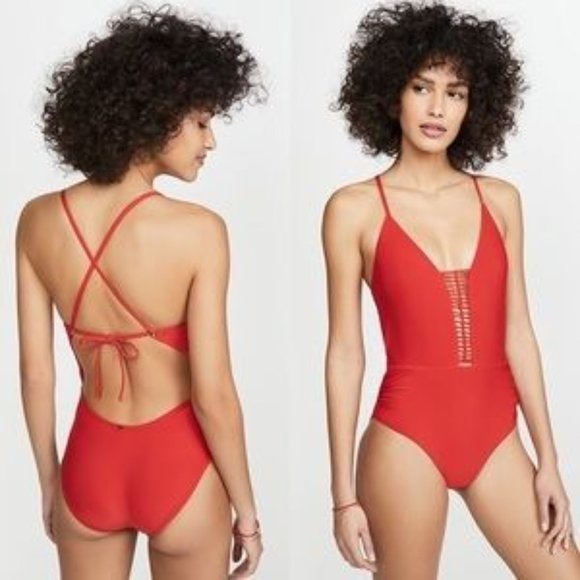 Women's Pilyq Victoria One Piece Cut Out Open Back Swimsuit in Red Coral Size M - Picture 12 of 12